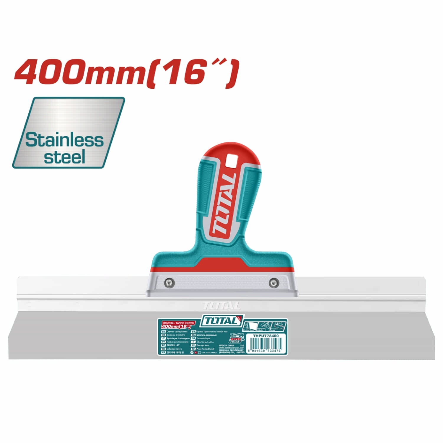 [SKUIMG]THPUT78400|THPUT78400.jpg|ESPÁTULA DE DRYWALL, 16''/400MM . ESPESOR 0.5 MM.