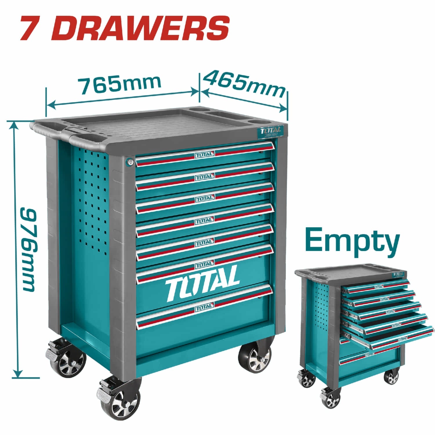 [SKUIMG]THRC01071|THRC01071.jpg|CAJA DE HERRAMIENTAS GABINETE CON RUEDAS 7 GAVETAS CARRITO SERVICIO MECÁNICO ( VACIA)