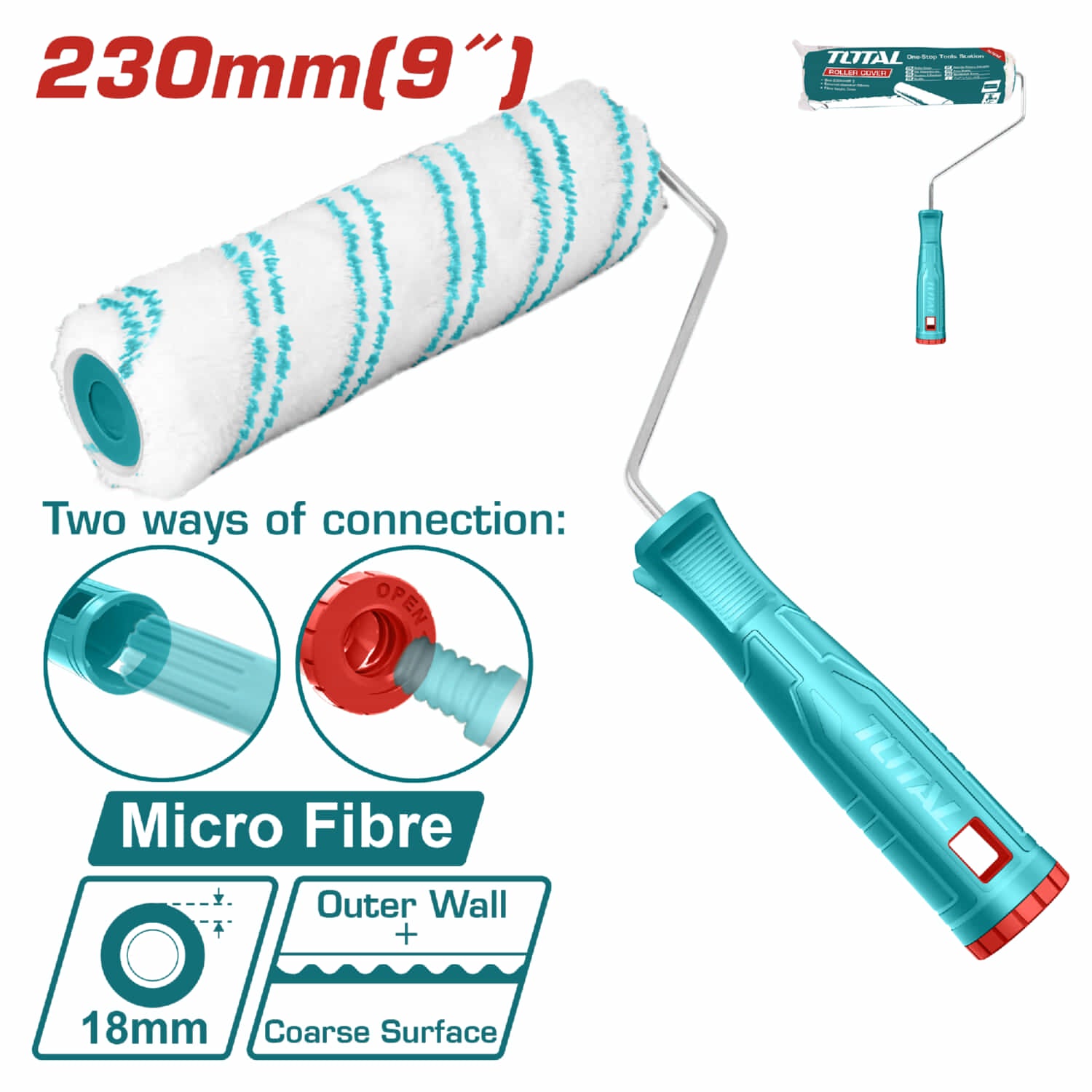 [SKUIMG]THRHT042302|THRHT042302.jpg|RODILLO PARA PINTAR DE 230 MM/9". PARA EXTERIORES. CON MANGO ACRILICO. ESPESOR DE LA FIBRA 18 MM.