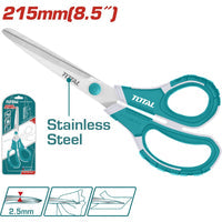 [SKUIMG]THSCRS812001|THSCRS812001_1.jpg|TIJERA DE 215 MM (8-1/2") DE ACERO INOXIDABLE. ANCHO DE LA HOJILLA: 2.5MM. CON DISE�O DE MANGO ERG