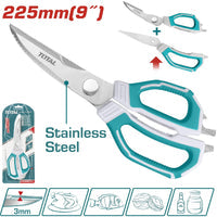 [SKUIMG]THSCRS822251|THSCRS822251.jpg|TIJERA DE COCINA 225 MM (9") DE ACERO INOXIDABLE. ANCHO DE LA HOJILLA: 3.0MM