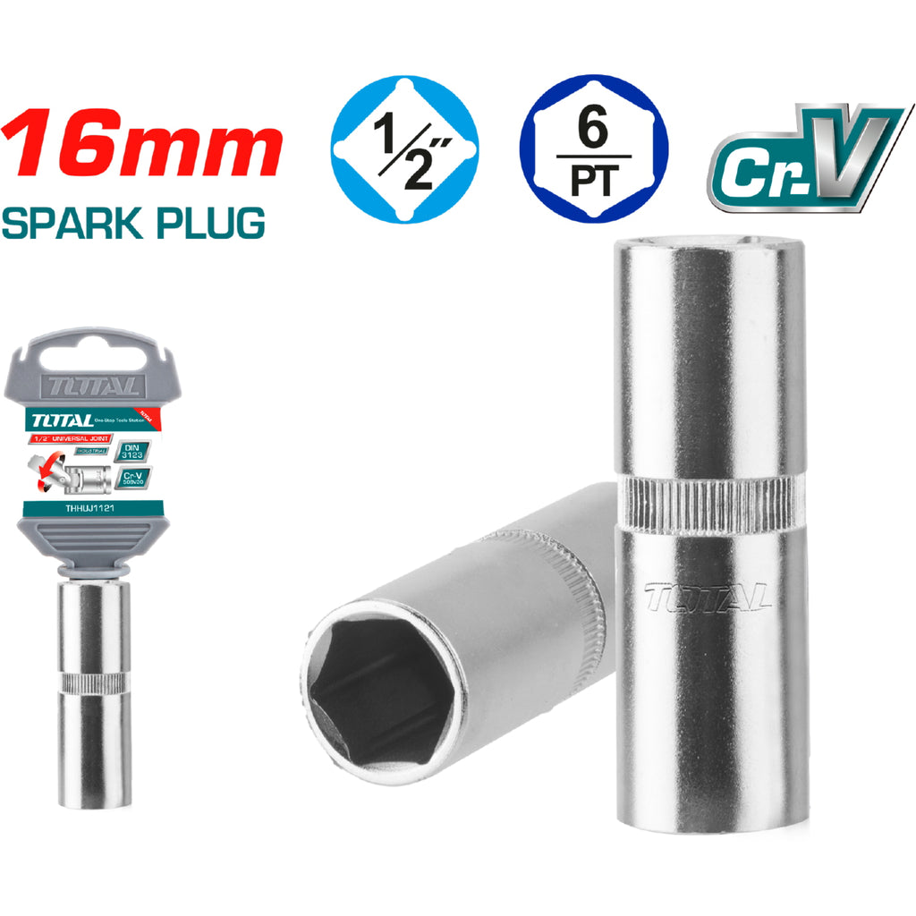[SKUIMG]THSPS12166|THSPS12166_1.jpg|DADO PARA BUJIA DE 1/2" X 16 MM. CR-V (50 BV 30). CROMADO DE TRATAMIENTO TERMICO.