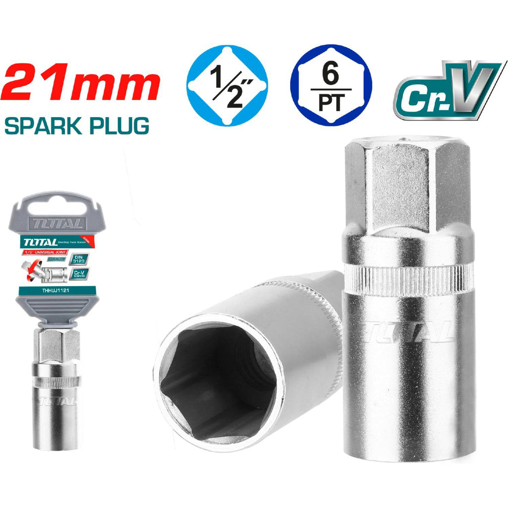 [SKUIMG]THSPS12216|DADO PARA BUJIA DE 1/2" X 21 MM. CR-V (50 BV 30). CROMADO DE TRATAMIENTO TERMICO.
