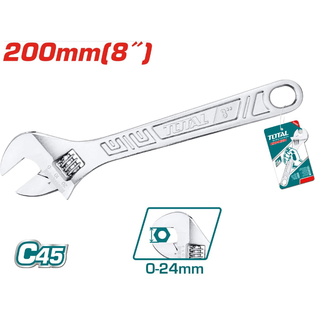 [SKUIMG]THT101083|THT101083_1.jpg|LLAVE AJUSTABLE. LONGITUD 200 MM (8"). AJUSTABLE DE 0-24 MM.