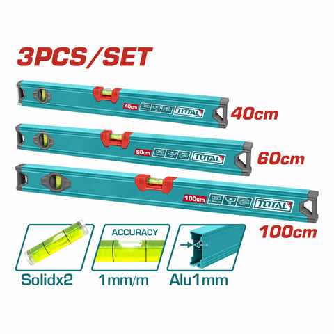 [SKUIMG]THT10403|THT10403_1.jpg|NIVELES DE BURBUJA 40CM 60CM 100CM ESPESOR DE ALUMINIO 1MM. SET DE 3 PIEZAS.