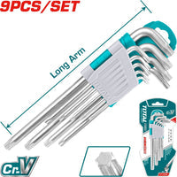 [SKUIMG]THT106392|JUEGO DE LLAVES TORX DE BRAZO LARGO DE 9 PIEZAS. MEDIDAS: T10-T50. MATERIAL: CR-V,