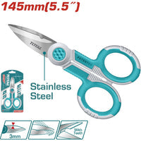 [SKUIMG]THT1155871|THT1155871_1.jpg|TIJERA DE ELECTRICISTA DE 145 MM (5-1/2") DE ACERO INOXIDABLE. ANCHO DE LA HOJILLA: 3.0MM.