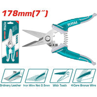 [SKUIMG]THT117871|THT117871_1.jpg|TIJERA DE ELECTRICISTA DE 178 MM (7") DE ACERO INOXIDABLE CON HOJILLA DENTADA.