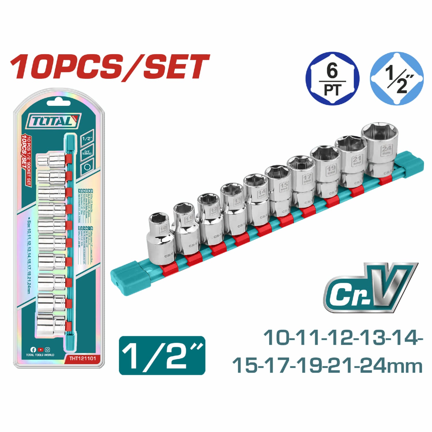 [SKUIMG]THT121101|THT121101.jpg|JUEGO DE SOCKET DADOS 10PCS 1/2" , 50BV30