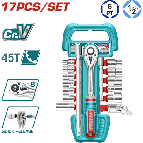 [SKUIMG]THT121171|THT121171_1.jpg|DADOS SOCKET 1/2" SURTIDOS Y MANGO SOCKET DE LIBERACI�N R�PIDA. CR-V. 45T. SET DE 17 PIEZAS.