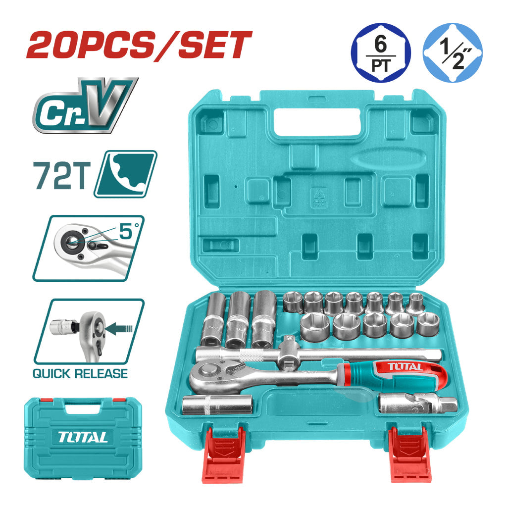 [SKUIMG]THT121201|DADOS SOCKET DE 1/2" CON RACHET 20 PIEZAS.