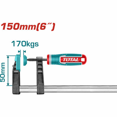 [SKUIMG]THT1320501|THT1320501.jpg|SARGENTO PINZA ABRAZADERA TIPO F 50X150MM. CON MANGO DE PLASTICO.