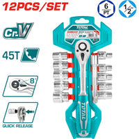 [SKUIMG]THT141121|THT141121.jpg|RACHET C/SOCKET 12PZA 1/2" 50BV30 CRV MEDIDAS 10,11,12,13,14,15,17,19,21,24MM 1PCS 5" EXT BAR.
