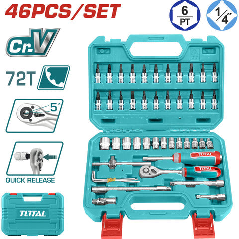 [SKUIMG]THT141462|THT141462_1.jpg|DADOS SOCKET RATCHET MANGO KIT 1/4" CR-V 45T. SET DE 46 PIEZAS VARIADAS.
