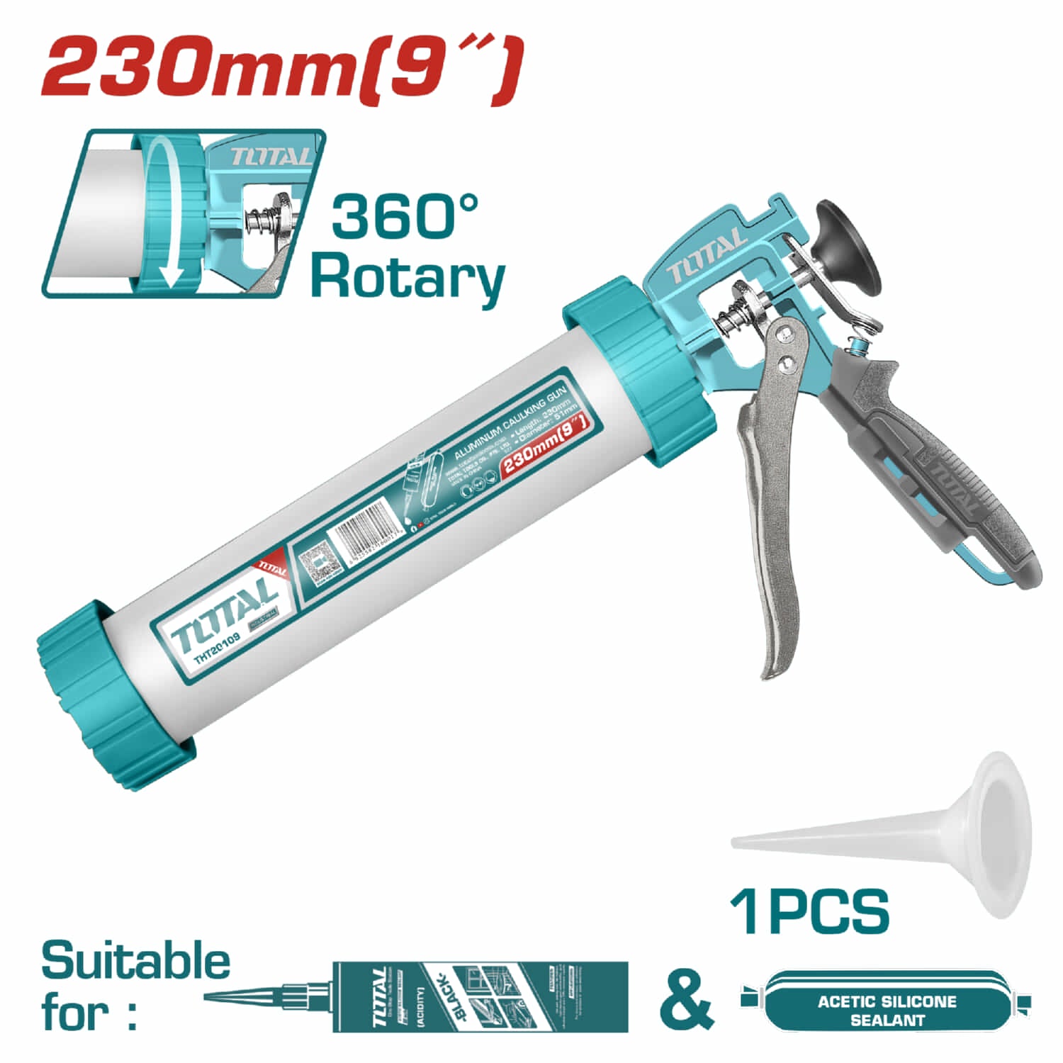 [SKUIMG]THT20109|THT20109.jpg|PISTOLA DE SILICÓN DE 9" CALAFATEADORA DE ALUMINIO 2EN1 PARA SALCHICHAS O CARTUCHOS