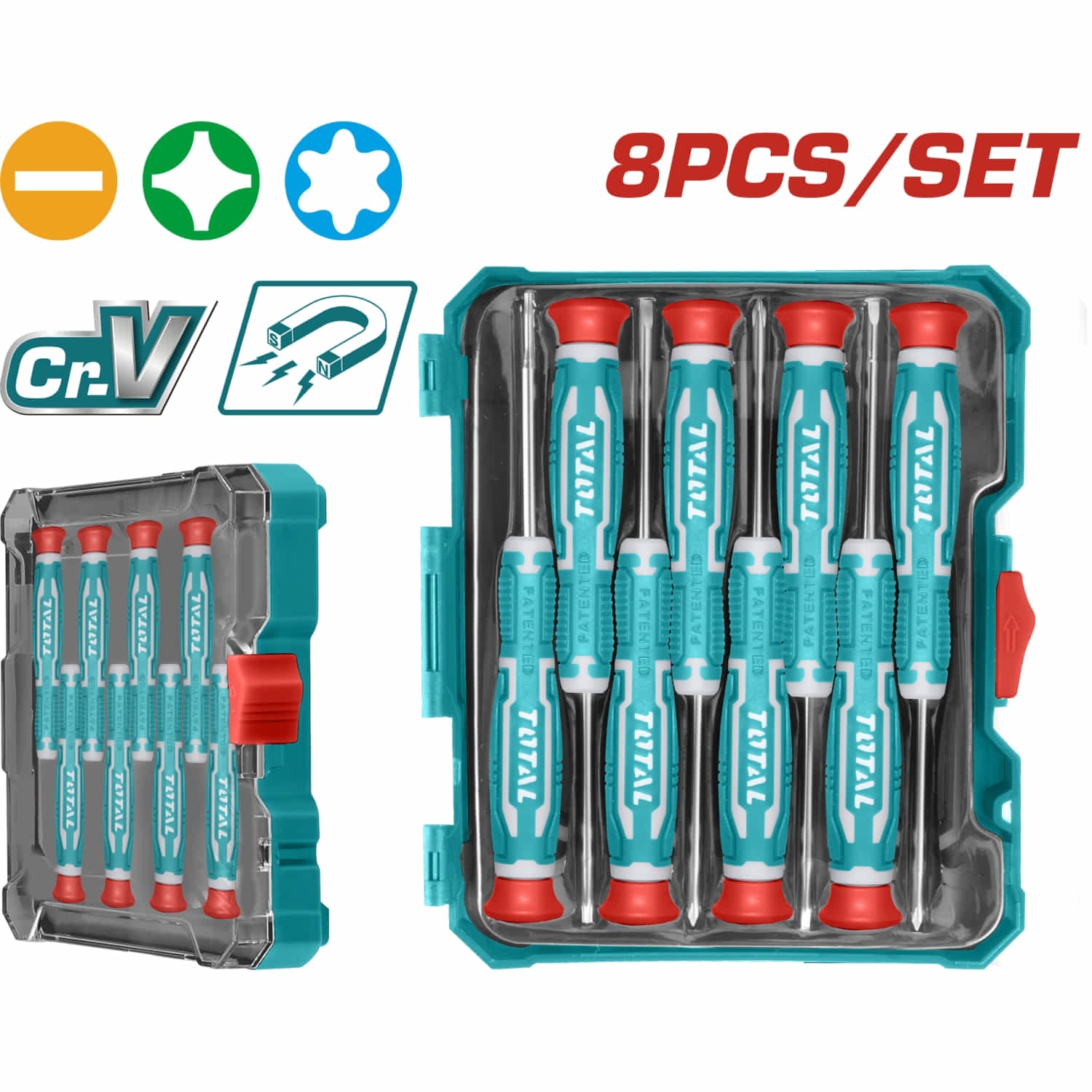 DESTORNILLADORES DE PRECISION CR-V. MAGNETICOS. SET DE 8 PIEZAS.