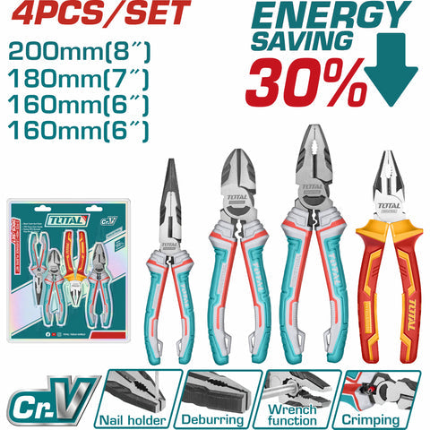 [SKUIMG]THT2K0456|THT2K0456_1.jpg|ALICATES DE COMBINACION 8", PUNTA LARGA DE 6",CORTE DIAGONAL DE 6" , COMBINACION AISLADO 7" SET DE 4