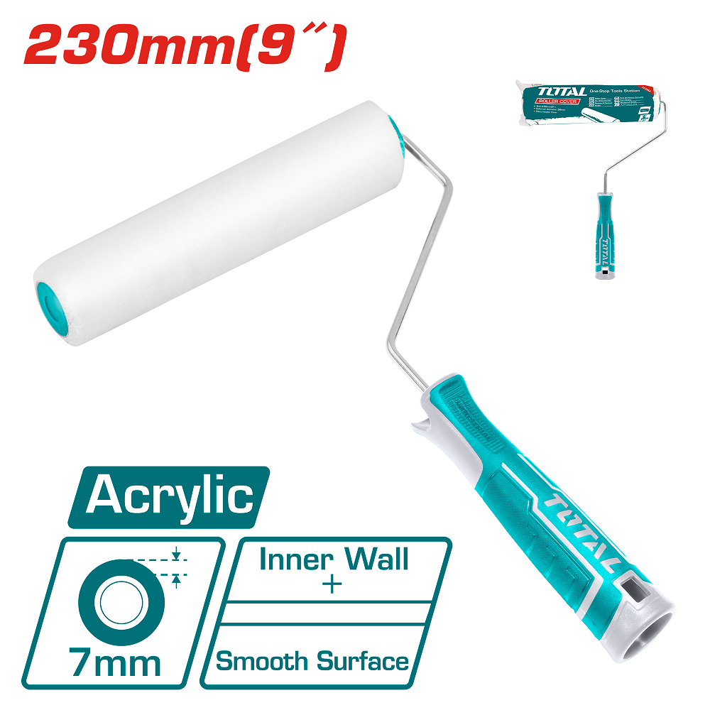 [SKUIMG]THT8594D|THT8594D.png|RODILLO PARA PINTAR DE 230 MM / 9". PARA INTERIORES. CON MANGO ACRILICO. ESPESOR DE LA FIBRA 7 MM.