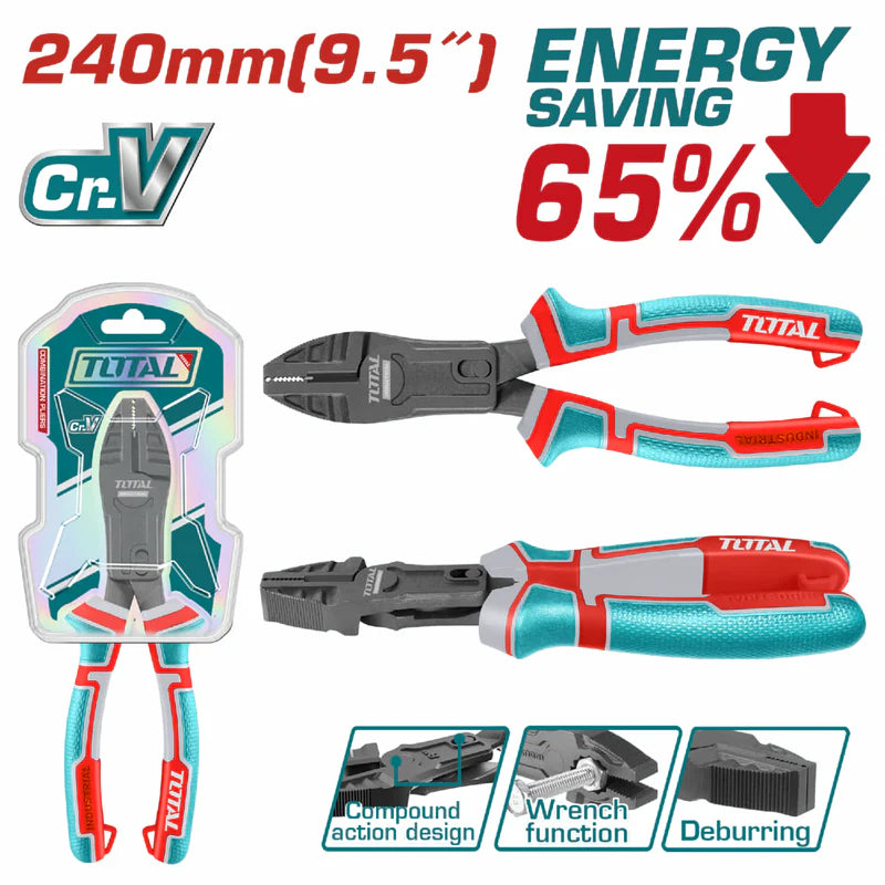 [SKUIMG]THTC510956|THTC510956-FRONTEND-urmSN3nGI1GTNQQH.png|ALICATE DE COMBINACION ACCIÓN COMPUESTA 9.5"/240MM CR-V. 65% AHORRO DE ENERGÍA. MANGO ERGONÓMICO