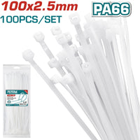 [SKUIMG]THTCT1001|ZUNCHOS TOTAL TOOLS, 100 X 2.5 MM, 100 PIEZAS, COLOR BLANCO, MATERIAL: NYLON 6.6. GARANTIA 2 AÑOS
