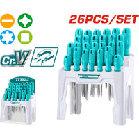 [SKUIMG]THTDC252601|THTDC252601.jpg|JUEGO DE DESTORNILLADORES DE 26PCS. CR-V. (N1). BLÍSTER. INCLUYE SOSTENEDOR DE PLÁSTICO. BLÍSTER
