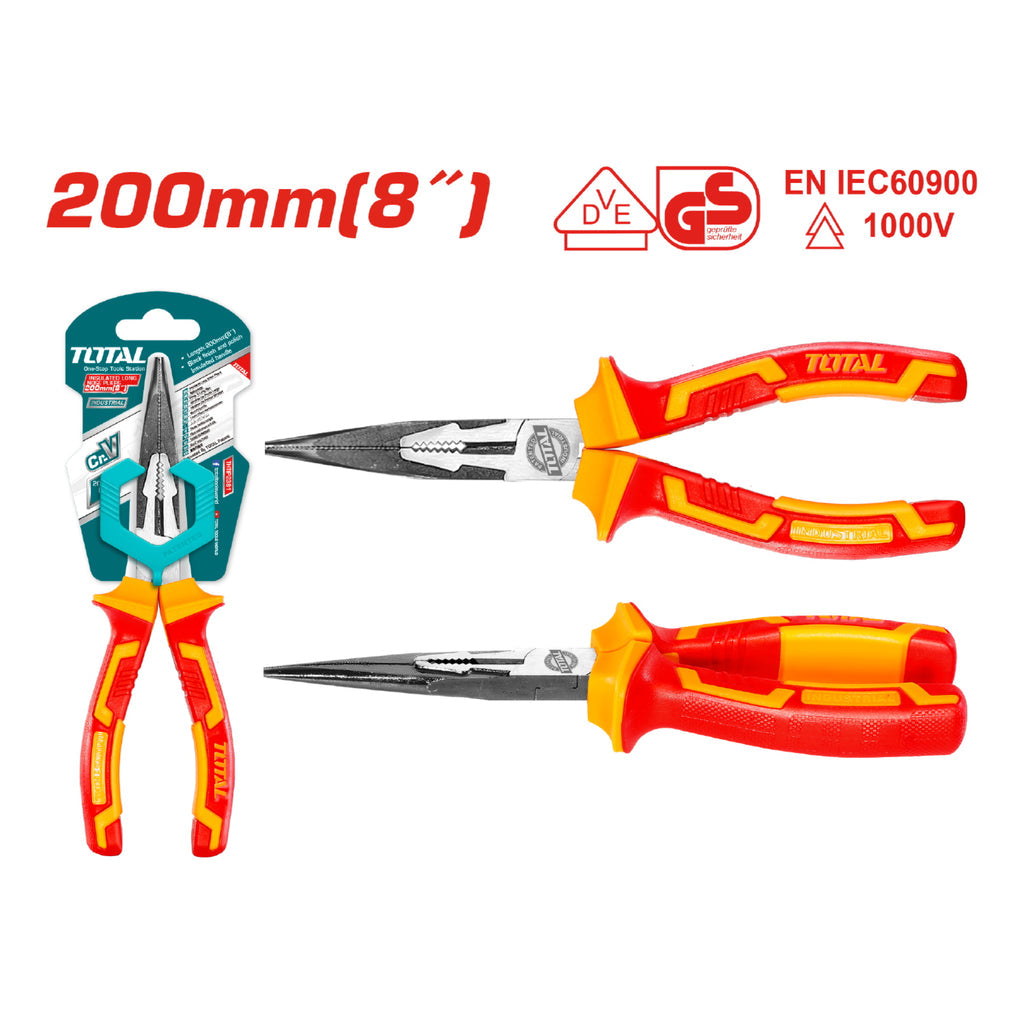 [SKUIMG]THTIP2381|ALICATE DE PUNTA LARGA DE 8" (200MM) DE MANGO AISLADO. ACABADO NEGRO PULIDO. SOPORTA 1000 V.