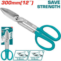 [SKUIMG]THTJ534121|THTJ534121.jpg|TIJERA DE HOJALATERIA DE 12". ESPESOR MÁX. DE CORTE: ACERO AL CARBONO = 0.8 MM.