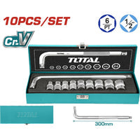 [SKUIMG]THTL121101|JUEGO DE DADOS SOCKET DE 1/2" DE 10 PIEZAS.CR-V. (50 BV 0). CROMADO DE TRATAMIENTO TERMICO.