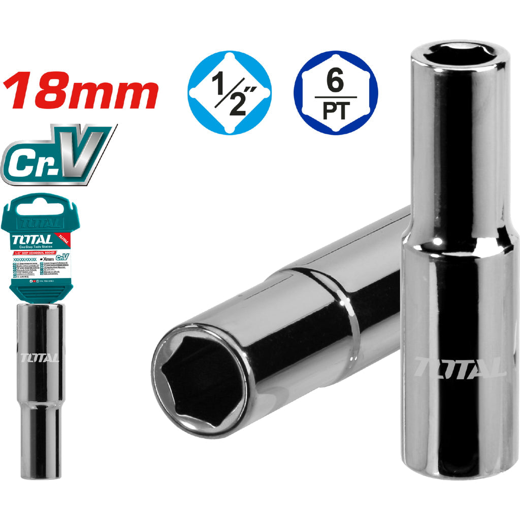 [SKUIMG]THTST12183L|Socket Largo de 6pts Hexagonal 1/2" de 18 mm. Material: 50BV30, Tratamiento termico,niquelado negro