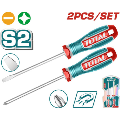 [SKUIMG]TKSDS0226|TKSDS0226.jpg|DESTORNILLADORES SL6.5X6X125MM Y PH2X6X125MM MANGO ERGONOMICO. PUNTA MAGNETICA. SET 2 PIEZAS.