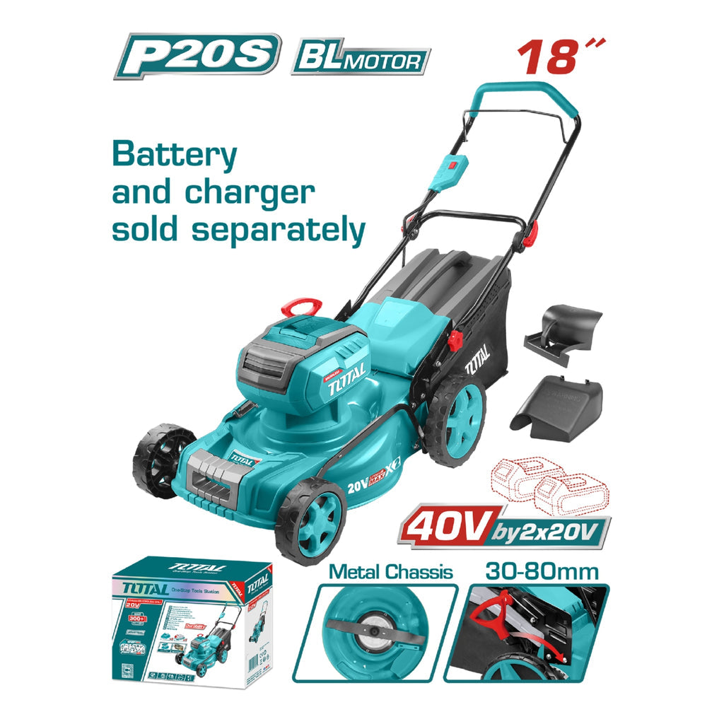 [SKUIMG]TLMLI20185|TLMLI20185.jpg|CORTAGRAMA INALÁMBRICA 40V. MOTOR SIN ESCOBILLAS. 460MM VELOCIDAD SIN CARGA: 2800RPM. NO INCLUYE BAT