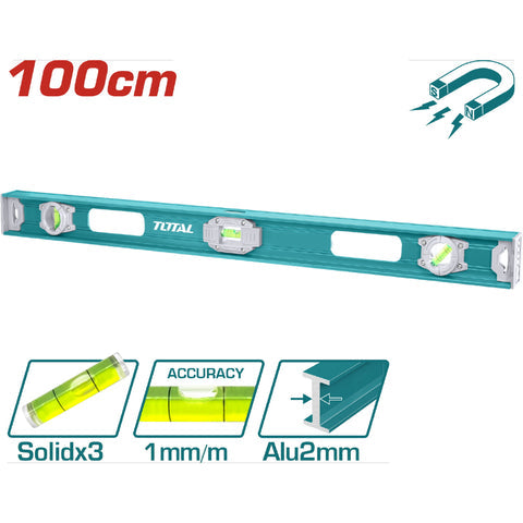 [SKUIMG]TMT210026|TMT210026.jpg|NIVEL DE BURBUJA 100CM. ALUMINIO. ESPESOR: 2MM. CON IMAN.