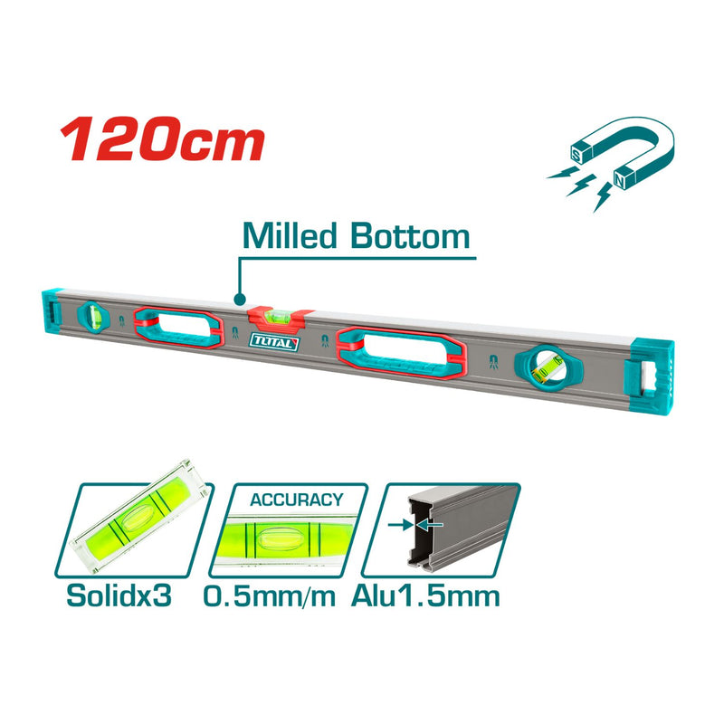 [SKUIMG]TMT212028M|NIVEL DE BURBUJA MAGNETICO DE DOBLE SUPERFICIE PLANA 120 CM. ESPESOR D