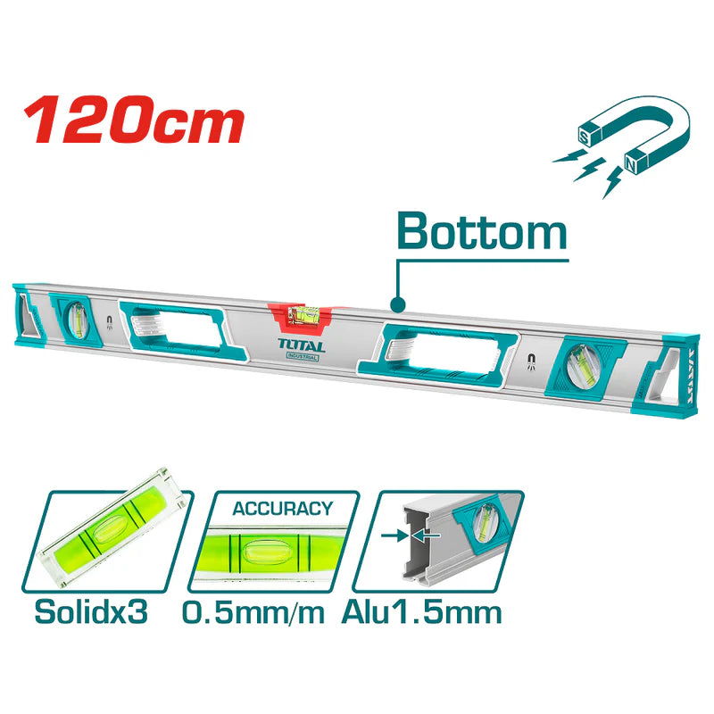 [SKUIMG]TMT212086M|TMT212086M-FRONTEND-JvnohIhHfyVAX3tS.png|NIVEL DE BURBUJA MAGNETICO DE DOBLE SUPERFICIE PLANA 120 CM. ESPESOR DEL ALUMINIO 1.5 MM.