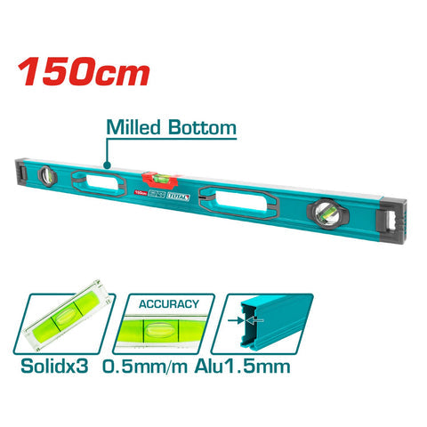 [SKUIMG]TMT215028|NIVEL DE BURBUJA EN FORMA DE V PARA OBJETOS CILINDRICOS 150 CM. ESPESOR DEL ALUMINIO 1.5 MM.