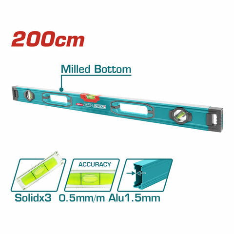 [SKUIMG]TMT220028|NIVEL DE BURBUJA 200CM. FRESADO EN AMBOS LADOS. BURBUJAS NIVEL DE PRECISION 0.5MM GROSOR 1.5MM RANUR