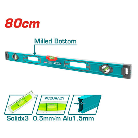 [SKUIMG]TMT28028|NIVEL DE BURBUJA EN FORMA DE V PARA OBJETOS CILINDRICOS 80 CM. ESPESOR DEL ALUMINIO 1.5 MM.