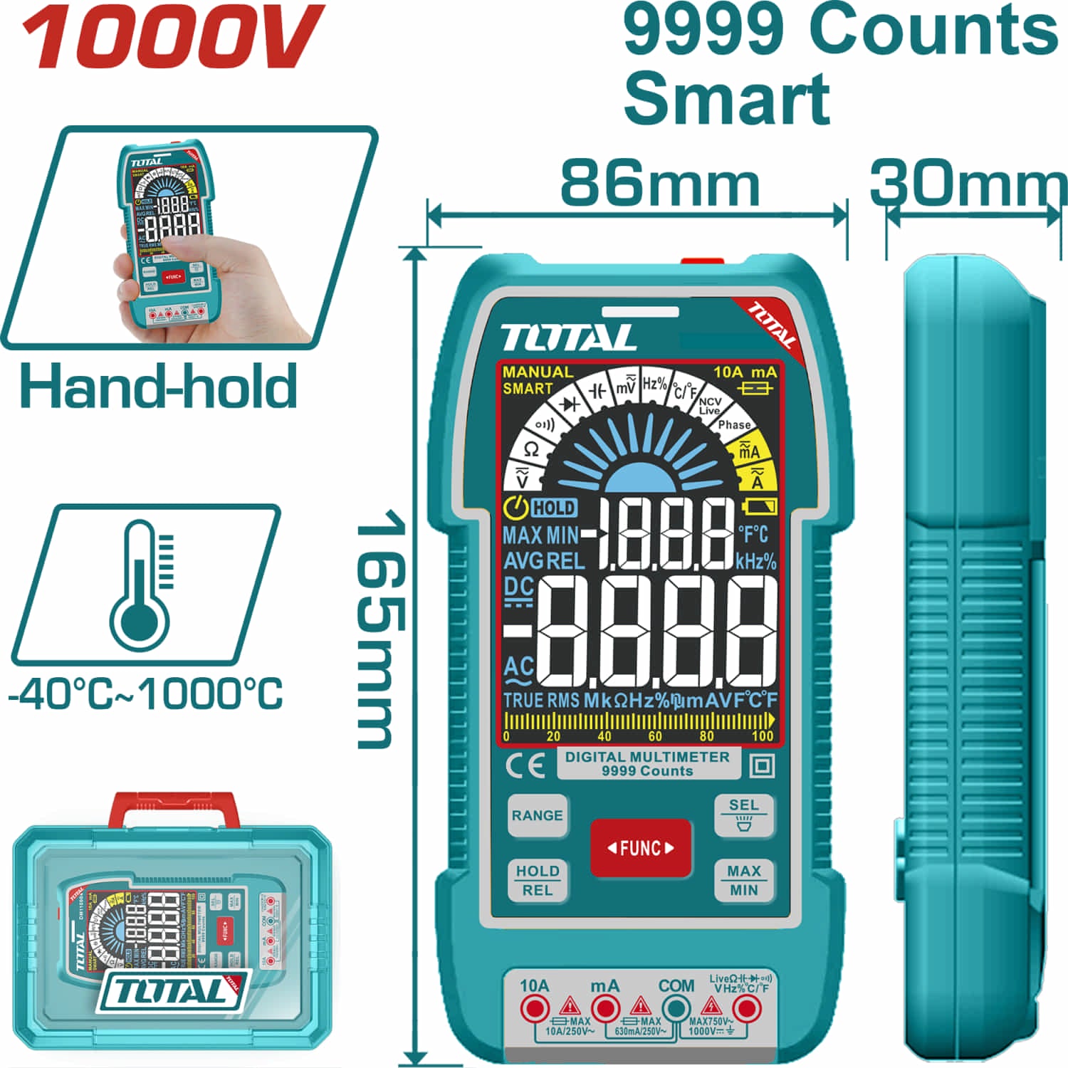 [SKUIMG]TMT5110004|TMT5110004.jpg|MULTIMETRO DIGITAL SMART DE 9999 CONTEOS. CON RETENCION DE DATOS. RESISTENCIA 999.9. DETECCION DE VO