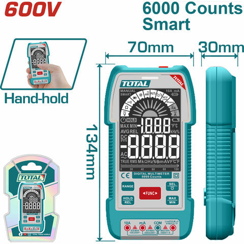 [SKUIMG]TMT516004|MULTIMETRO DIGITAL SMART DE 6000 CONTEOS. CON RETENCION DE DATOS. AC/DC 600V. RESISTENCIA 600. DETEC
