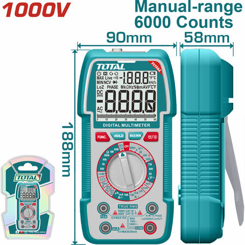 [SKUIMG]TMT5310002|TMT5310002.jpg|MULTIMETRO DIGITAL RANGO MANUAL DE 6000 CONTEOS. CON RETENCION DE DATOS. RESISTENCIA 600. DETECCION