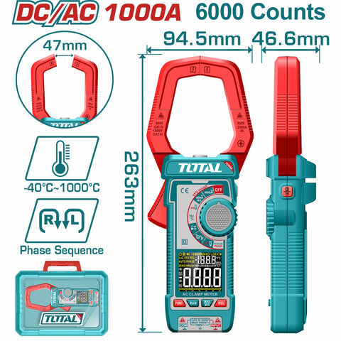 [SKUIMG]TMT7610002|MEDIDOR DE ABRAZADERA DIGITAL AC/DC 1000A, PINZA AMPERIMETRICA PANTALLA DE 6000 DIGITOS. FILTRO DE P