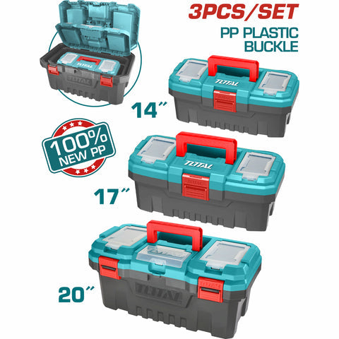 [SKUIMG]TPBXK0031|CAJA DE HERRAMIENTAS DE PLASTICO SET DE 3 (14", 17", 20") CON AREAS DE ALMACENAMIENTO. COMBO JUEGO