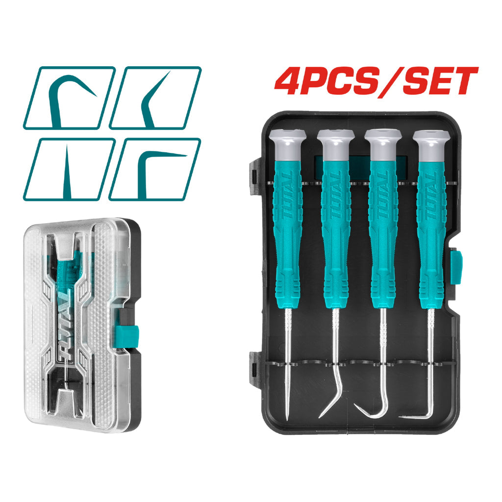 [SKUIMG]TPHSK0401|JUEGO DE PICOS Y GANCHOS DE 4 PIEZAS. CON MANGO ERGONOMICO. 1 PICO RECTO. 1 GANCHO COMPLETO.