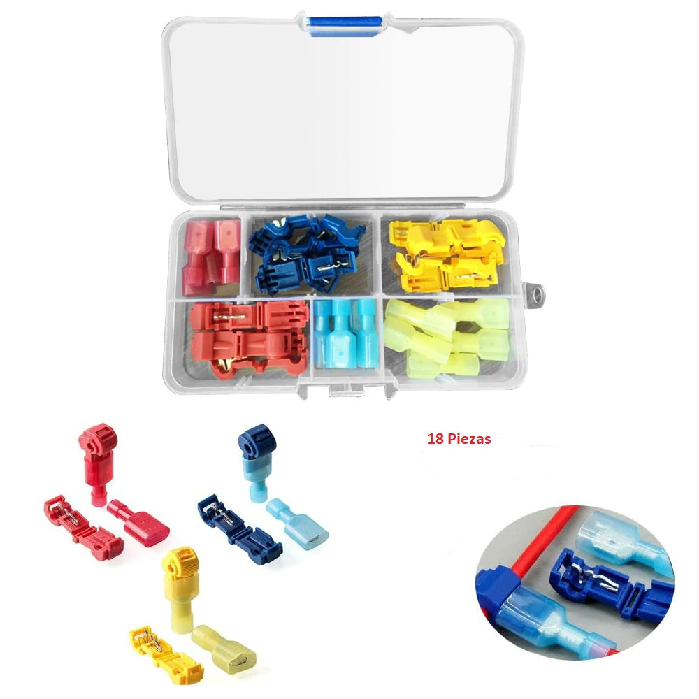 [SKUIMG]TS042|CONECTORES DE CABLE ELECTRICOS EN T DE EMPALME RAPIDO JUEGO DE 18 PIEZAS
