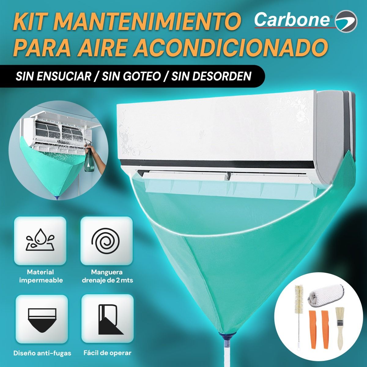 [CARBONE]TS190|FUNDA KIT DE MANTENIMIENTO PARA LAVAR AIRE ACONDICIONADO DE PARED. (SET DE 7 PCS)