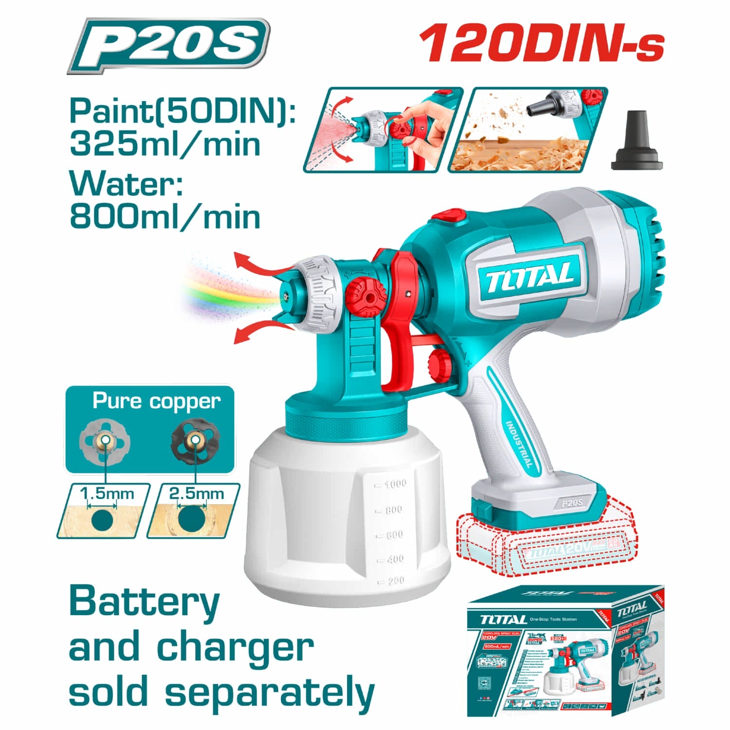 [CARBONE]TSGLI2004|PISTOLA PARA PINTAR 20V INAL�MBRICA 800 ML/MIN. CONTENEDOR DE 1000ML. NO INCLUYE BATER�A NI CARGADOR