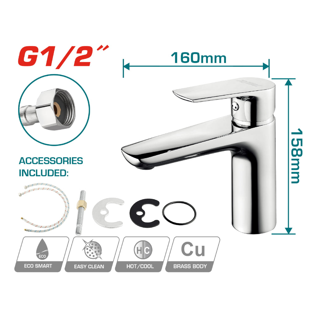 [SKUIMG]TSLBM11501|TSLBM11501.jpg|GRIFO DE LAVAMANOS MEZCLADOR DE 1 MANDO. ALTURA DEL CAÑO: 92 MM. ALTURA TOTAL: 158 MM.