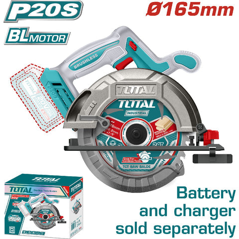[SKUIMG]TSLI1652|SIERRA CIRCULAR INALAMBRICA 20V DISCO 6 1/2" 5200RPM BATERIA Y CARGADOR POR SEPARADO SUPER TOTAL