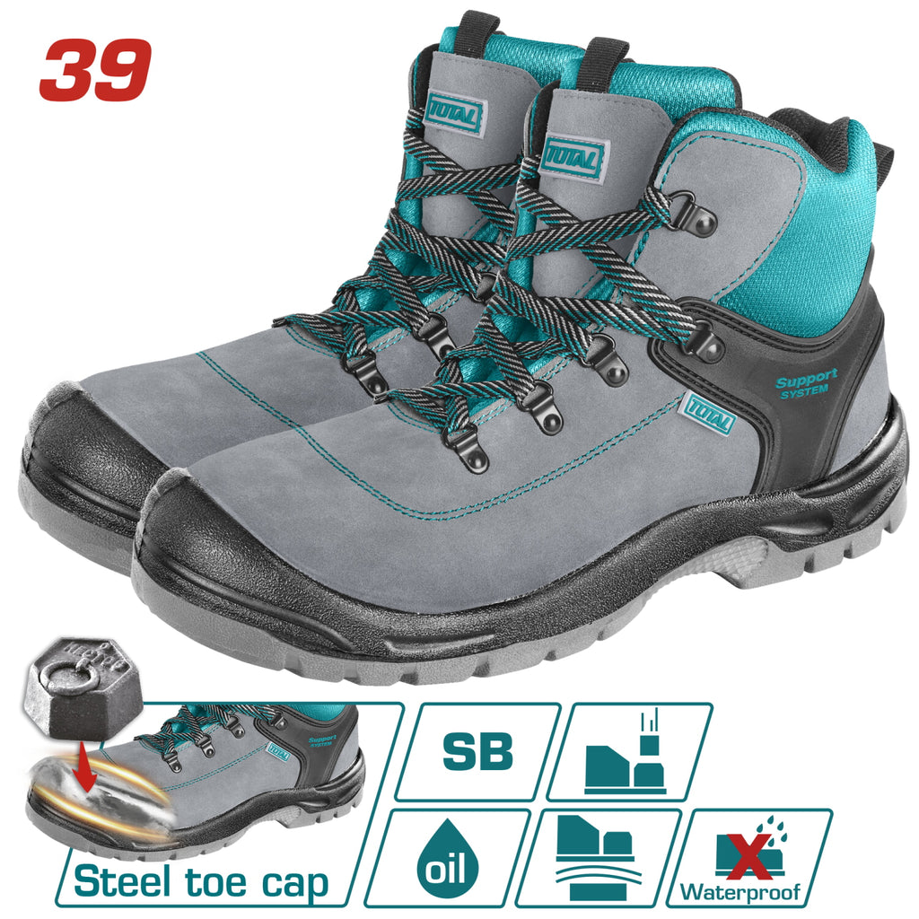 [SKUIMG]TSP203SB.39|TSP203SB.39.jpg|BOTAS DE SEGURIDAD DE CUERO CON SOPORTE DE TALÓN/TOBILLO, PUNTA DE ACERO