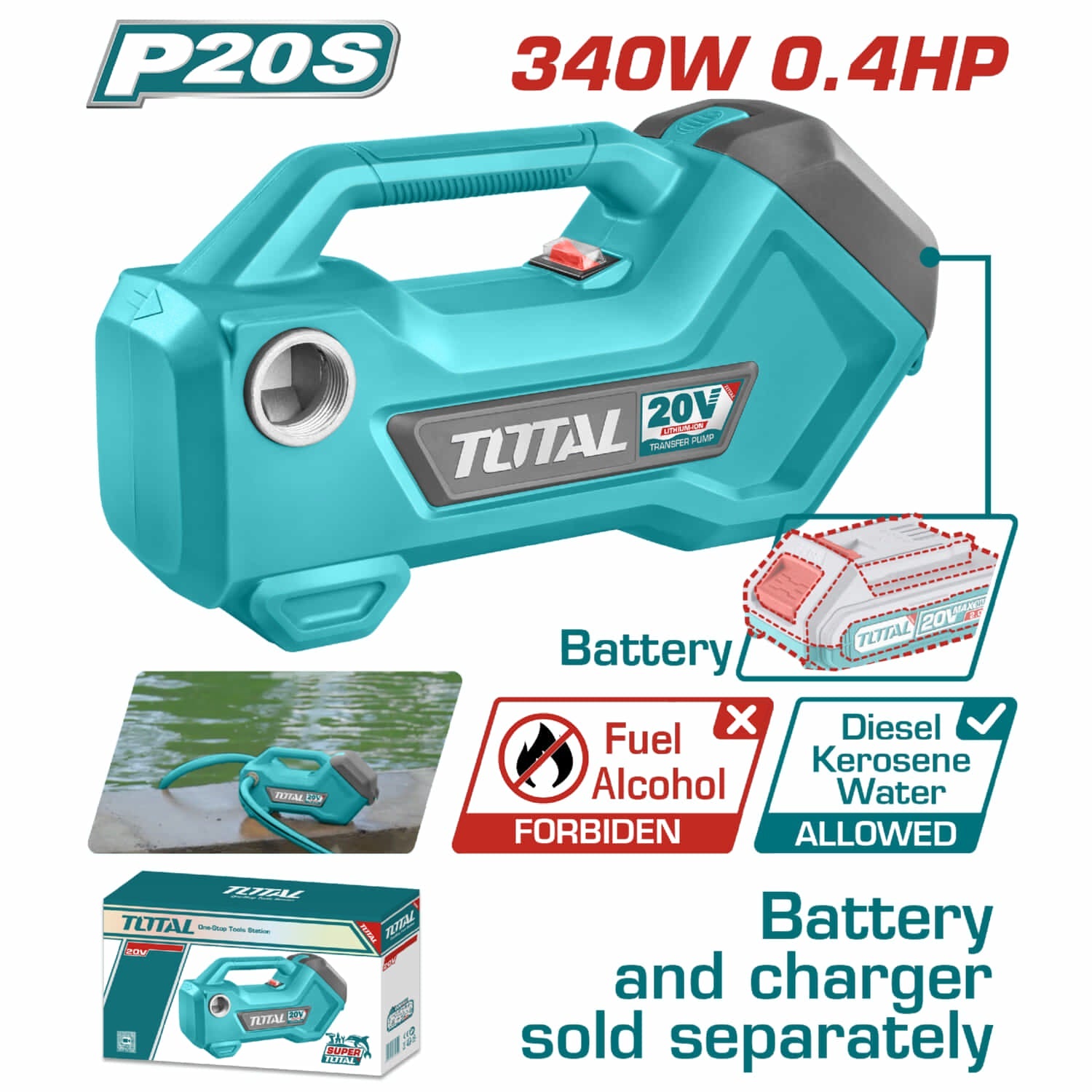 [CARBONE]TTPLI2001|BOMBA DE TRANSFERENCIA DE AGUA INALAMBRICA 20V. CAPACIDAD 760 GAL. NO INCLUYE BATER�A NI CARGADOR.